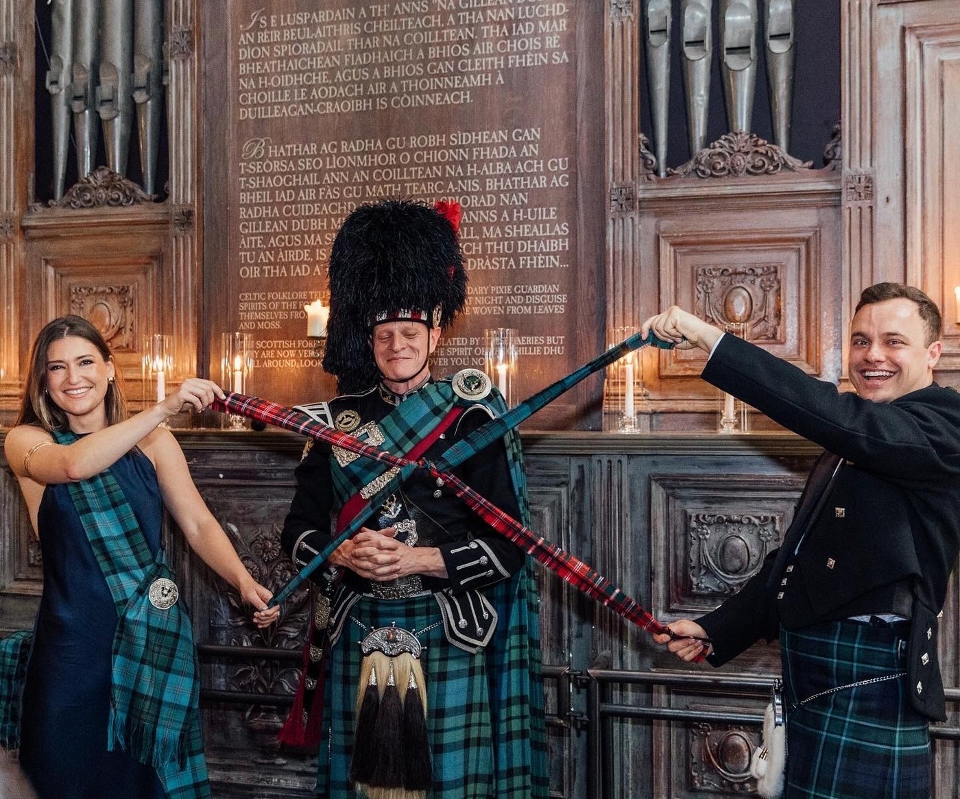 Will and Callie in kilts in Edinburgh, Scotland